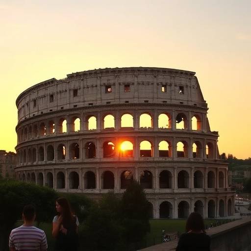 Il Colosseo illuminato al tramonto a Roma