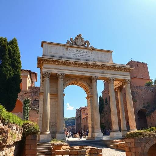 Rovine del Foro Romano con l'Arco di Tito in primo piano