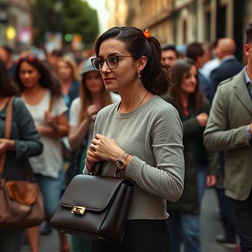 Una donna che tiene stretta la sua borsa in una strada affollata di Roma