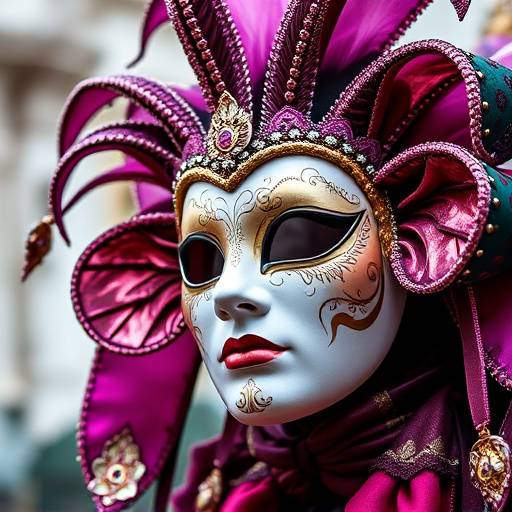 Una maschera veneziana finemente decorata durante il Carnevale di Venezia