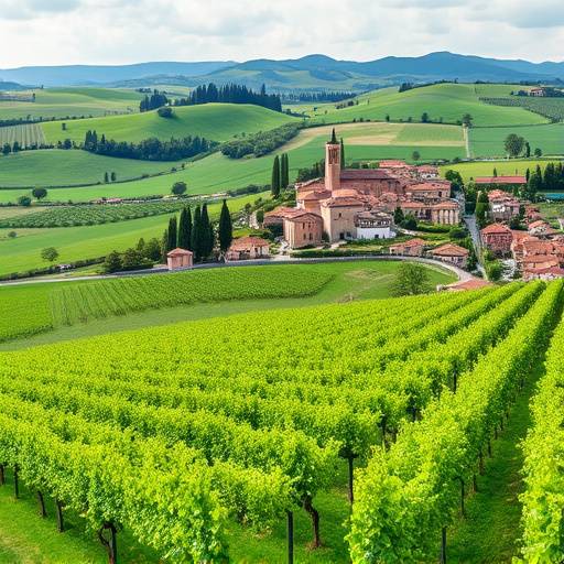 Vigneti nelle Langhe, Piemonte, con colline e borghi medievali.