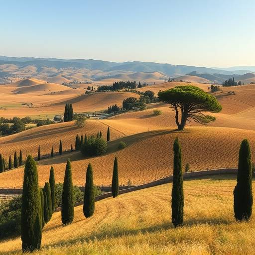 Vista panoramica delle colline toscane con cipressi